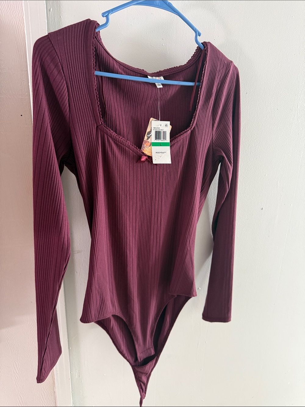 Self💜E  Ribbed Long-Sleeve Bodysuit in Burgundy NWT